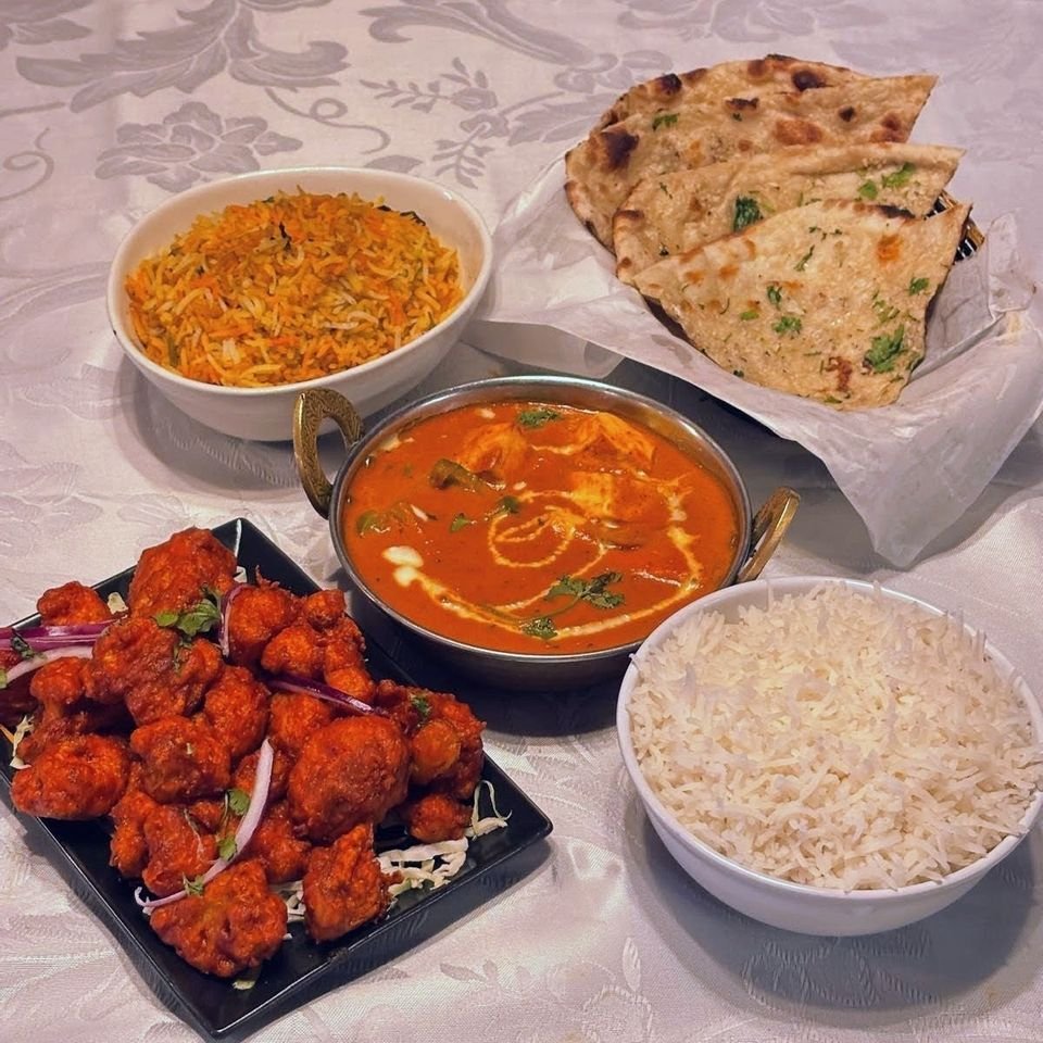 Paneer butter masala with naan, jeera rice and gobi manchurian