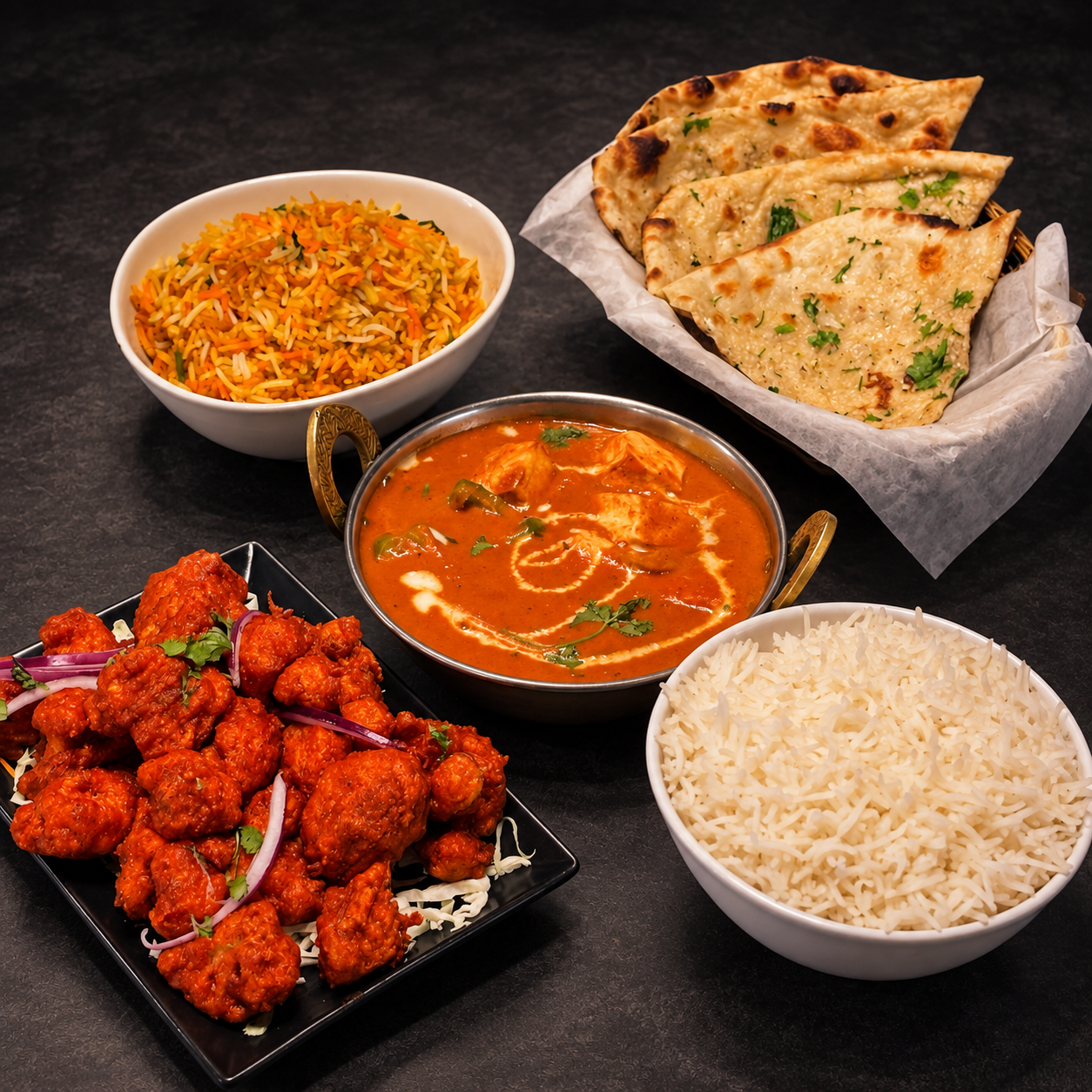 Paneer butter masala with naan and rice